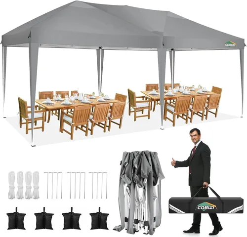 Miniatura 36 de COBIZI - Toldo desplegable de 10 x 20 pies con 6 paredes, impermeable y con protección UPF 50+, ideal para bodas, fiestas, eventos al aire libre