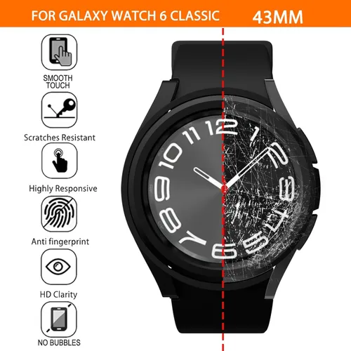 Miniatura 2 de [Paquete de 4+4] para Galaxy Watch 6 Classic - Funda protectora de pantalla de 1.693 in, accesorios de policarbonato duro con película de vidrio