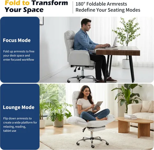 Miniatura 5 de Silla de oficina grande y alta con reposabrazos abatibles de 90 a 180°, silla ergonómica de juegos de computadora de 400 libras para sentarse