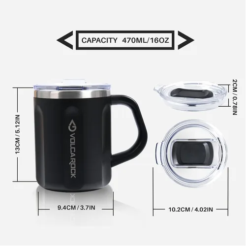 Miniatura 8 de Taza de café de acero inoxidable con asa, taza de viaje de 16 oz con aislamiento de doble pared, vaso con tapa deslizante, excelente taza de té