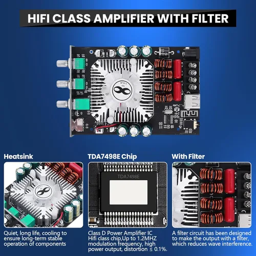 Miniatura 2 de ZK-1602T Bluetooth 5.0 amplificador de potencia para altavoces domésticos 2.0 canales 160W+160W estéreo mini amplificador módulo TDA7498E chip W/TB