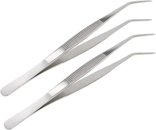 Miniatura 5 de Pinzas de acero inoxidable de 5-1/2 pulgadas con punta dentada curvada, pinzas multiusos para reparación de manualidades, paquete de 2