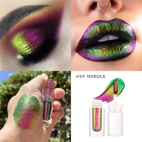 Miniatura 2 de Sombra de ojos líquida líquida brillante de metal duocromo multicromo, brillo de camaleón, impermeable de alta pigmentación, sombra de ojos líquida