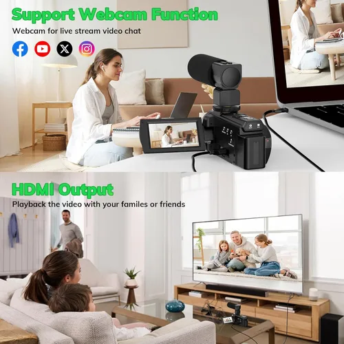 Miniatura 5 de Videocámara 5K UHD 48MP 60FPS WiFi Vlog Cámara para YouTube 10X Zoom óptico videocámaras con control remoto, estabilizador de mano, micrófono, 2