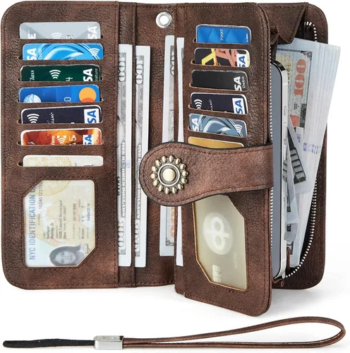 Miniatura 2 de BOSTANTEN - Cartera de cuero para mujer, bloqueo de identificación por radio frecuencia (RFID), cierre de cremallera alrededor, tarjetero, cartera