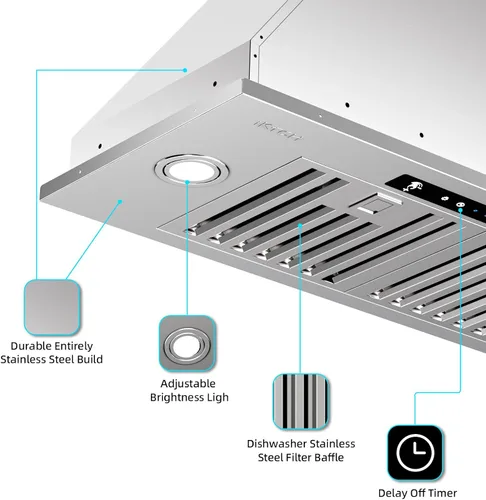 Miniatura 6 de IKTCH Campana extractora de 30 pulgadas, 900 CFM, convertible con conductos/sin conductos, campana de ventilación de cocina de acero inoxidable