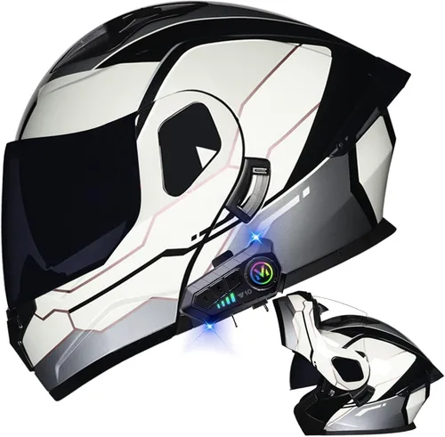 Miniatura 51 de Casco modular Bluetooth para motocicleta, aprobado por DOT, de cara completa, abatible, antivaho, doble visera, casco de motocicleta de calle, LENTE