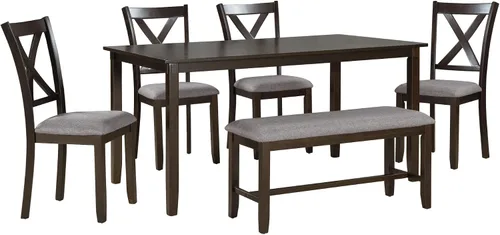 Miniatura 4 de LUMISOL Juego de mesa de comedor de 6 piezas, mesa de comedor rectangular de 60 pulgadas con sillas tapizadas y banco, juego de mesa de cocina