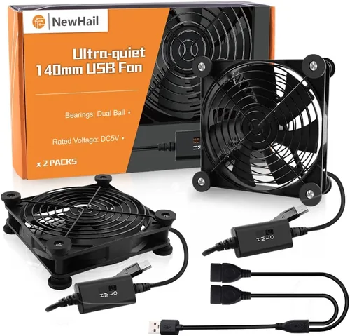 Miniatura 8 de Paquete de 5.512 in, mini ventilador USB para computadora, control de múltiples velocidades, reducción de calor para router, consola de juegos, caja