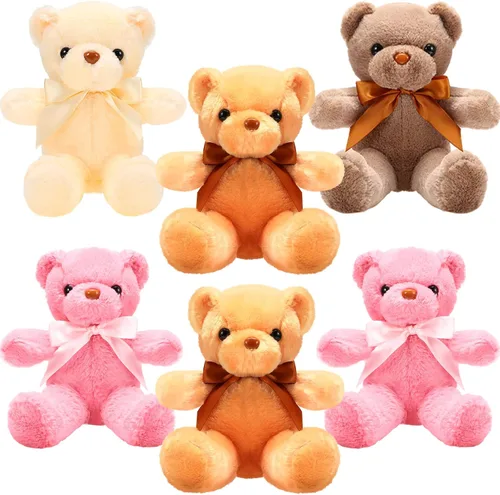 Miniatura 7 de Aoriher 6 piezas de osos de peluche a granel, adorables y suaves, lindos regalos de felpa para novia, baby shower, graduación, cumpleaños, boda, Rosa