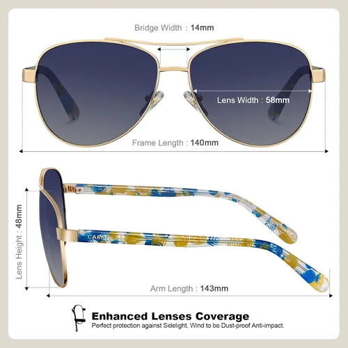 Miniatura 26 de CARFIA Gafas de sol polarizadas para mujer, protección UV, brazos de acetato, marco de metal, sombras para mujer, CA3216