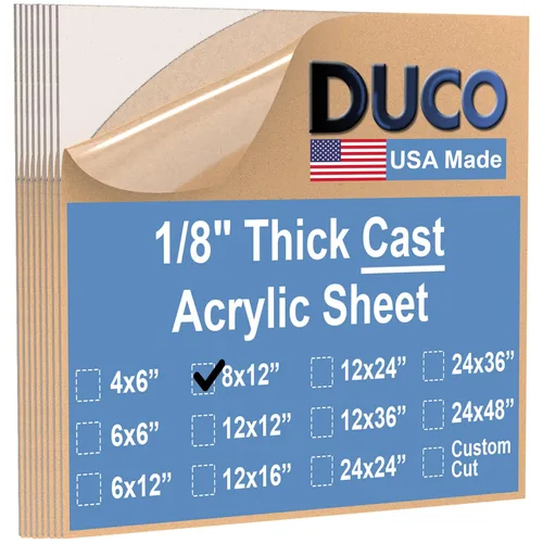 Miniatura 45 de Duco - Hoja de acrílico fundido transparente hecha en Estados Unidos, 1/8 de pulgada de grosor, 12 x 12 pulgadas, 1 paquete de láminas de plexiglás