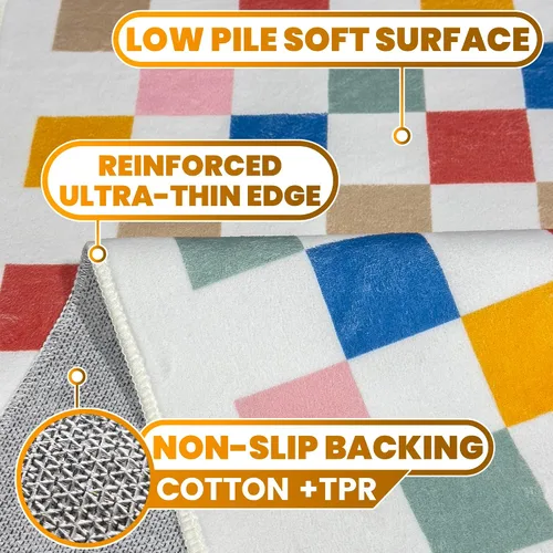 Miniatura 3 de Alfombra lavable de 3 x 5 pulgadas, diseño de tablero de ajedrez arcoíris colorido moderno, plegable, alfombra de área pequeña, de pelo bajo