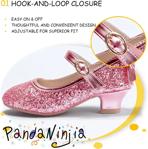 Miniatura 140 de PANDANINJIA Vestido de jada para niñas y niños pequeños, zapatos de princesa Mary Jane con tacones con lazo para fiesta, boda, boda