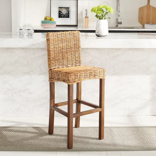 Miniatura 8 de SAFAVIEH Furniture - Taburete de bar Tobie Rattan - Altura del asiento de 29.53 pulgadas - Marrón miel lavado - Madera de mango - Diseño de asiento
