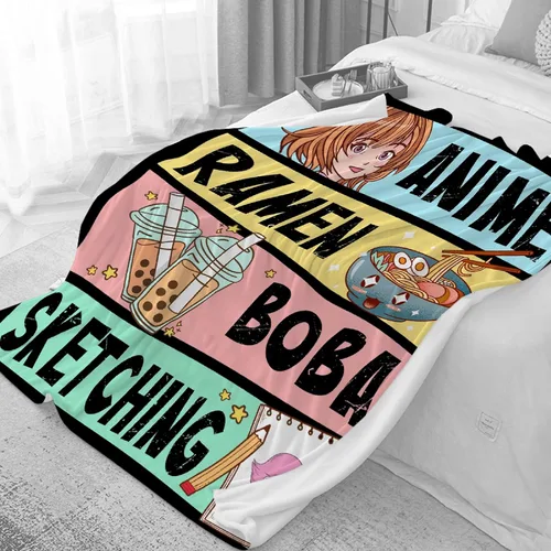 Miniatura 2 de Manta de anime de regalo para niñas, decoración de anime Kawaii para mujeres, manta de franela de dibujo de anime Ramen Boba, cosas para amantes