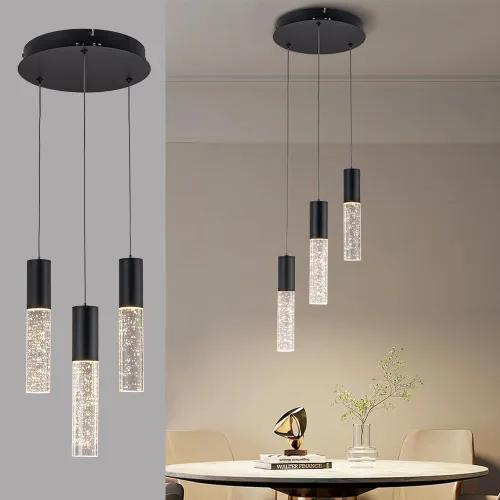 Lámpara colgante LED de 3 luces, moderna lámpara colgante de techo de cristal de burbujas, iluminación colgante para isla de cocina, comedor, color