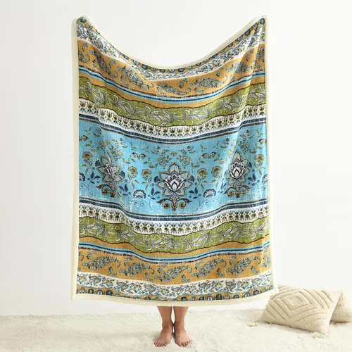 Miniatura 3 de Manta de sherpa boho chic, estampado bohemio vibrante y forro ultrasuave acogedor, elegante y cálida manta de invierno para sofá, cama o decoración