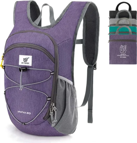 Miniatura 10 de SKYSPER Mochila de senderismo plegable de 15L/20L, mochila de viaje plegable ligera con correa para el pecho, paquete plegable pequeño para caminar