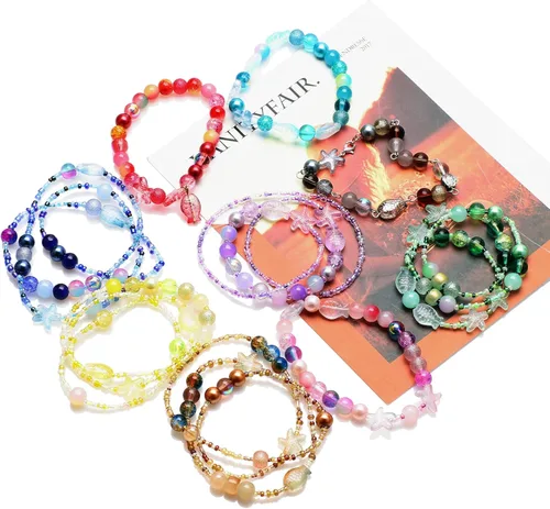 Miniatura 6 de Rired 27 Kit de 760 piezas de cuentas mixtas para manualidades, kit de fabricación de pulseras de cuentas de vidrio rosa, cuentas de cristal