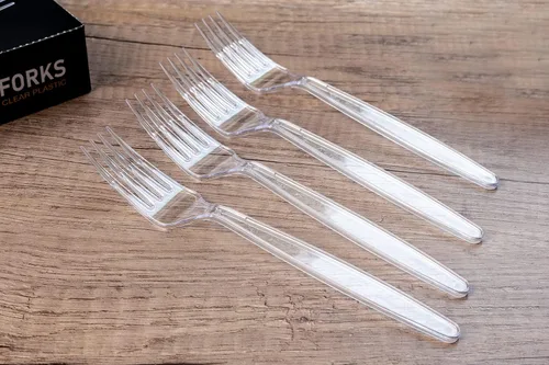 Miniatura 8 de Tenedores de plástico resistentes, suministros desechables transparentes para fiestas, paquete de 80
