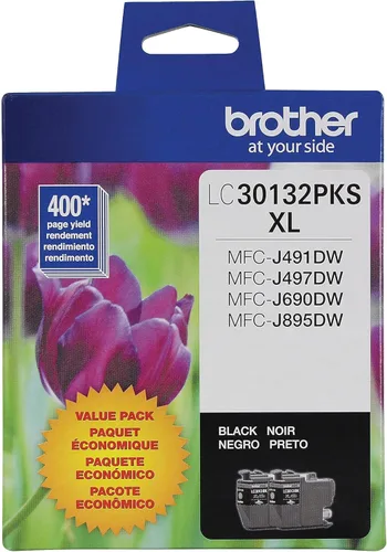 Miniatura 2 de Brother LC30132PKS - Paquete de 2 cartuchos de tinta negra de alto rendimiento, rendimiento de página de hasta 400 páginas/cartucho, LC3013 Negro