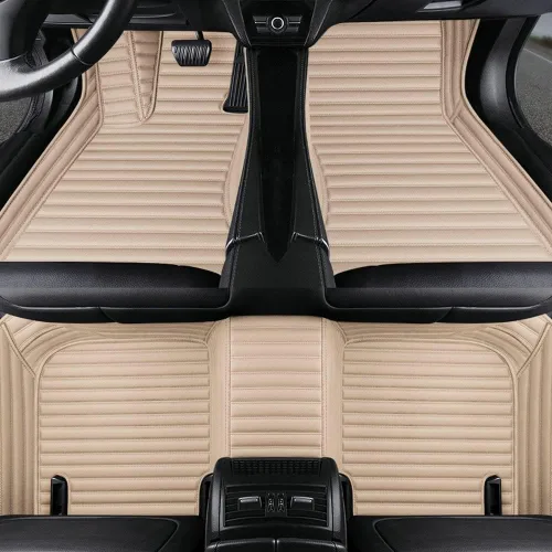 Personaliza las alfombrillas de cuero de lujo de protección para todo tipo de clima para automóviles, SUV y camiones según el modelo automotriz beige