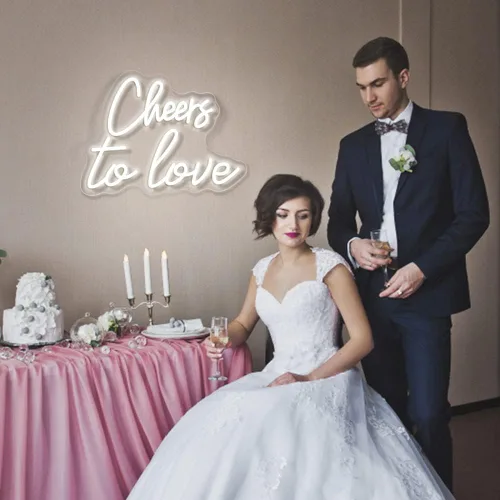 Miniatura 6 de Letrero LED de neón con texto en inglés «Cheers to Love» para decoración de pared, con suministro USB, para dormitorio, cumpleaños, boda, 15.7 x