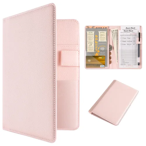 CoBak - Libreta para meseros, organizador compacto con bolsillos transparentes y para dinero, portabolígrafo, se ajusta perfectamente al delantal,