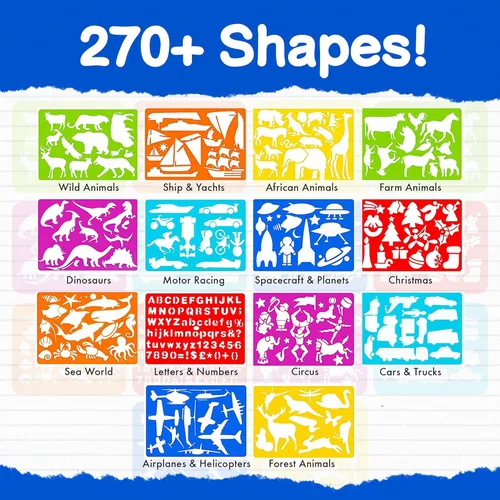 Miniatura 2 de Mimtom Kit de plantillas de dibujo para niños, juego de arte de 51 piezas con más de 240 formas, bloc de bocetos y lápices