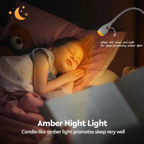 Miniatura 8 de acegoo Luz de lectura minimalista para cabecero de cama, lámpara de clip blanca regulable con adaptador USB-C, cuello flexible y práctico