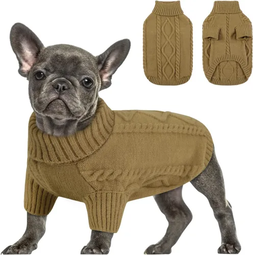 Miniatura 35 de Queenmore - Suéter de punto trenzado con cuello alto para perros pequeños, para climas fríos, para chihuahua, bulldog, teckel, carlino y yorkie, XS