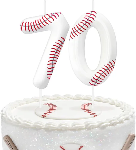 Miniatura 23 de Velas de cumpleaños con el número 0 de béisbol, decoración de pastel con temática de béisbol para niños y niñas, decoraciones de pasteles