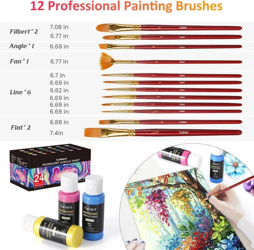 Miniatura 6 de Caliart - Juego de pintura acrílica iridiscente de 24 colores camaleón con 12 pinceles Craft Painting kit for Adults Artists Beginners, Rich