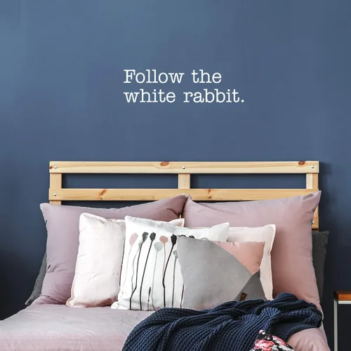 Vinilo adhesivo decorativo para pared, diseño de conejo blanco con texto "Follow The White Rabbit", 7.0 x 25.0 in, inspirador y moderno, para