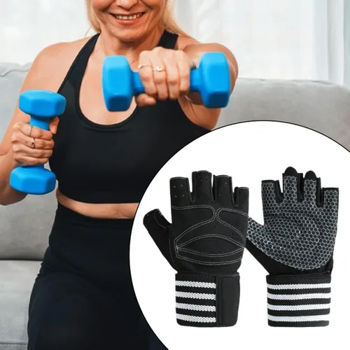 Miniatura 5 de Yiju 2X Workout Gloves Accessory Lightweight Polyester Black Weight Lifting Gloves for Indoor Outdoor Pull Ups Fitness Women Men