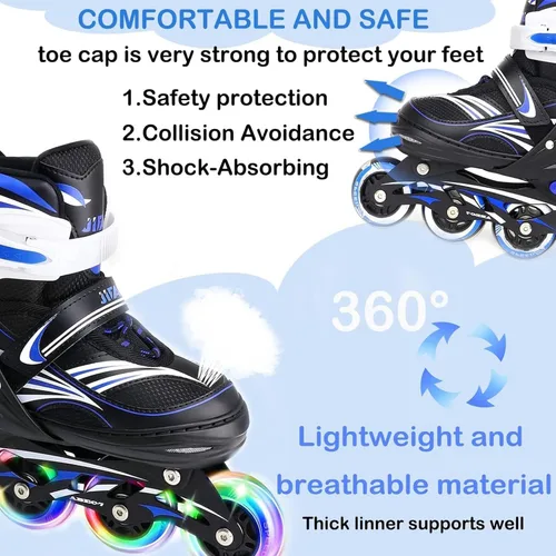 Miniatura 8 de Patines en línea ajustables de 4 tallas para niños, patines en línea para niños con rueda iluminada, patines en línea iluminados para exterior