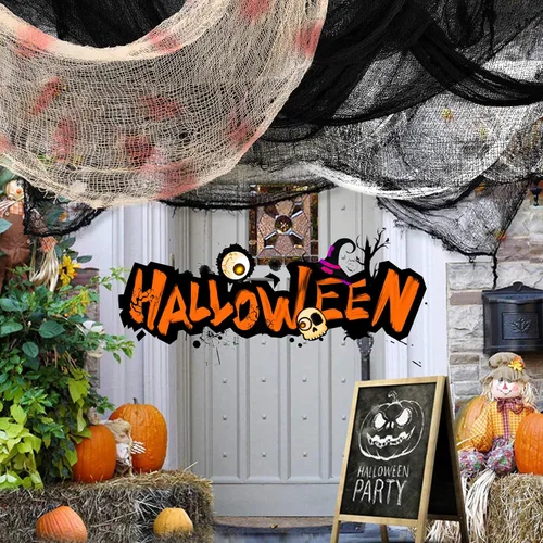 Miniatura 7 de Xgunion Tela espeluznante de Halloween, 6 piezas de 30 x 72 pulgadas, tela de gasa espeluznante y espeluznante para Halloween, decoración de 2