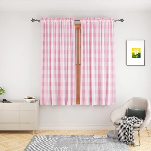 Miniatura 46 de UPOPO Cortinas de ventana Buffalo Check 122 cm de largo, cortinas de algodón para sala de estar, paneles de cortina a cuadros para dormitorio