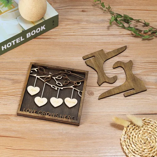 Miniatura 3 de Joyforisa Regalos para mamá y abuela, marco personalizado del árbol de la vida con corazones y nombres, marco de árbol familiar de madera Estilo 1
