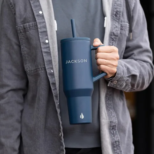 Miniatura 8 de Vaso personalizado de 40 onzas con asa y pajilla, taza de acero inoxidable personalizada para bebidas frías y calientes, taza de viaje con 2 popotes