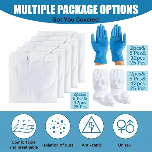 Miniatura 2 de TrelaCo Juego de 25 juegos de trajes para materiales peligrosos desechables, traje de pintura de cuerpo completo con capucha, cubierta para zapatos