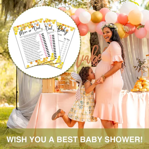 Miniatura 4 de Honey Bee - Juegos de baby shower, juegos de doble cara Adivina quién mamá o papá y Oh Baby juego verdadero o falso (paquete de 30) con 1 tarjeta