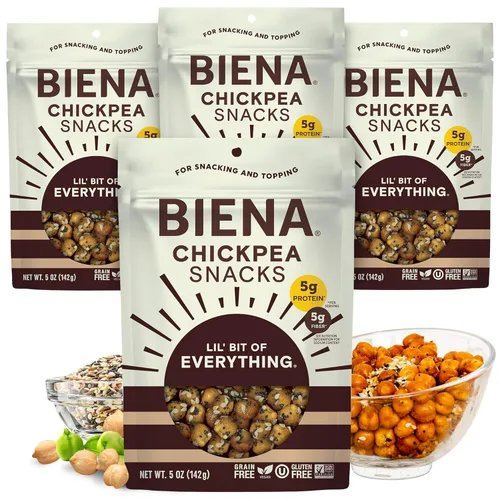Miniatura 13 de BIENA Chickpea Snacks - Garbanzos tostados crujientes - Snacks ricos en fibra y proteína para adultos y niños - Paquete de 4, bolsas de 5 onzas