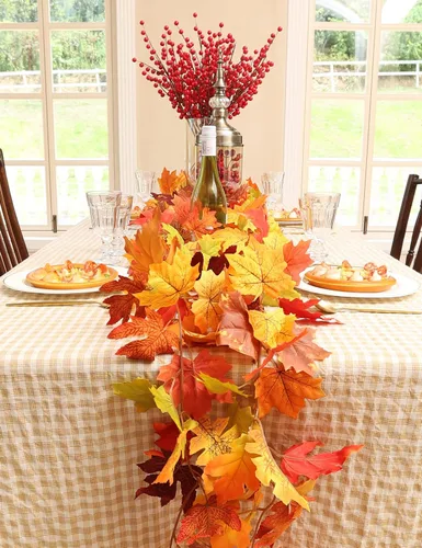 Miniatura 4 de joyhalo Paquete de 5 guirnaldas de hojas de otoño para el hogar, guirnalda de hojas de arce, vid al aire libre, decoración de otoño para porche