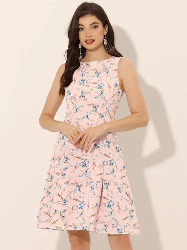 Miniatura 3 de Allegra K Vestido corto sin mangas con cuello redondo y cintura alta para mujer