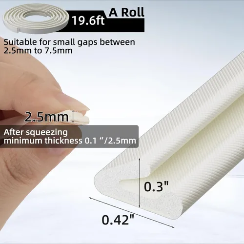 Miniatura 3 de 1 paquete*19.6 pies de tira de sellado de ventana autoadhesiva en forma de V, tira de espuma para sellado de clima, sellado de puerta, aislamiento
