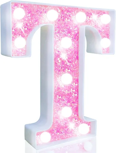 Miniatura 17 de Pooqla Luces de números de marquesina, números de luz rosa para niñas de 10.º cumpleaños, funciona con pilas, luz nocturna de número con purpurina