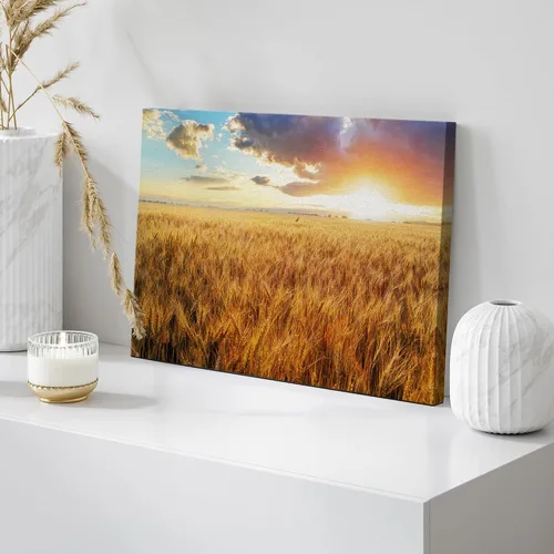 Miniatura 4 de Impresiones en lienzo para pared, hermoso paisaje/paisaje, puesta de sol sobre campo de trigo, arte moderno para decoración del hogar/arte de pared