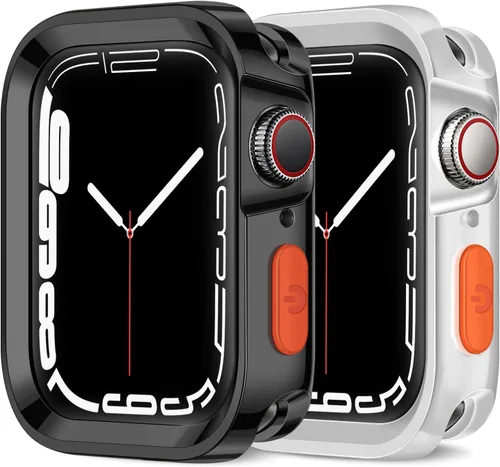 Amizee Paquete de 2 fundas resistentes compatibles con Apple Watch Series 9/8/7 de 1.772 pulgadas, SE 3/2/1 Series 6/5/4 de 1.732 pulgadas, TPU